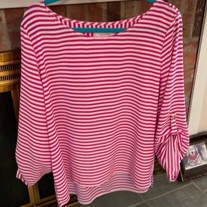 Magenta and white striped.  Calvin Klein top